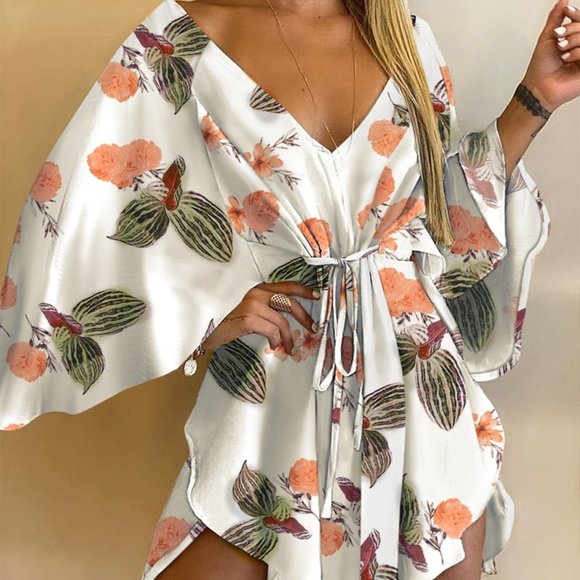 Trendy Chic Floral Asymmetrical Front Tie Mini Dress 🌴 🍹 🌞🍹 🌴 - Picture 3 of 10